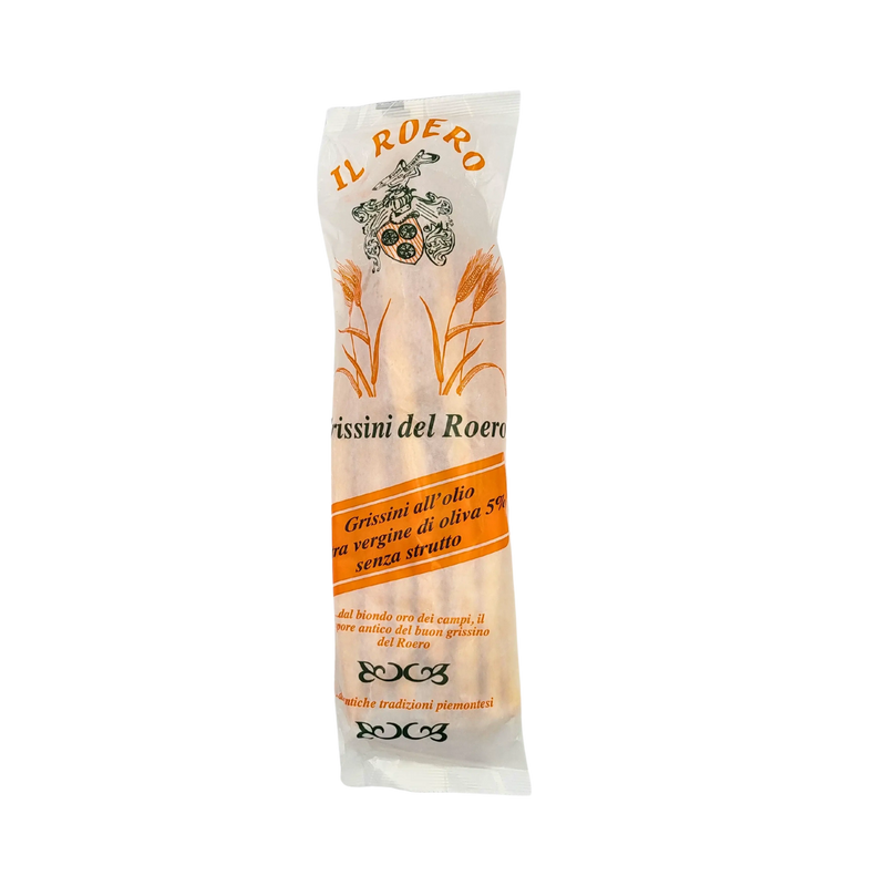 Emballage de gressin nature Il Roero 300g, spécialité italienne artisanale du Piémont, idéale pour apéritifs et repas gourmands.