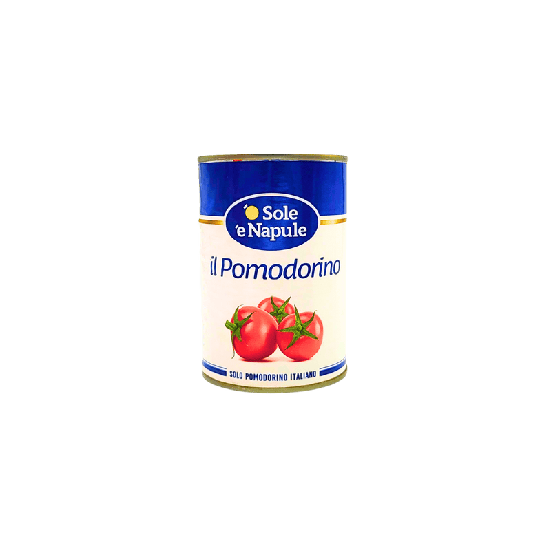 Boîte de tomates cerises Il Pomodorino 400g, saveur méditerranéenne, produit en Italie, par Sole e Napule.