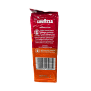 Vue latérale de l’emballage du Café Moulu Lavazza Il Mattino 250g montrant les instructions de préparation et le code-barres.
