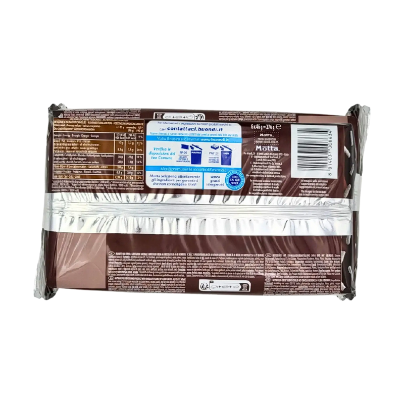 Emballage arrière de la Brioche italienne Motta au chocolat Buondi 276g