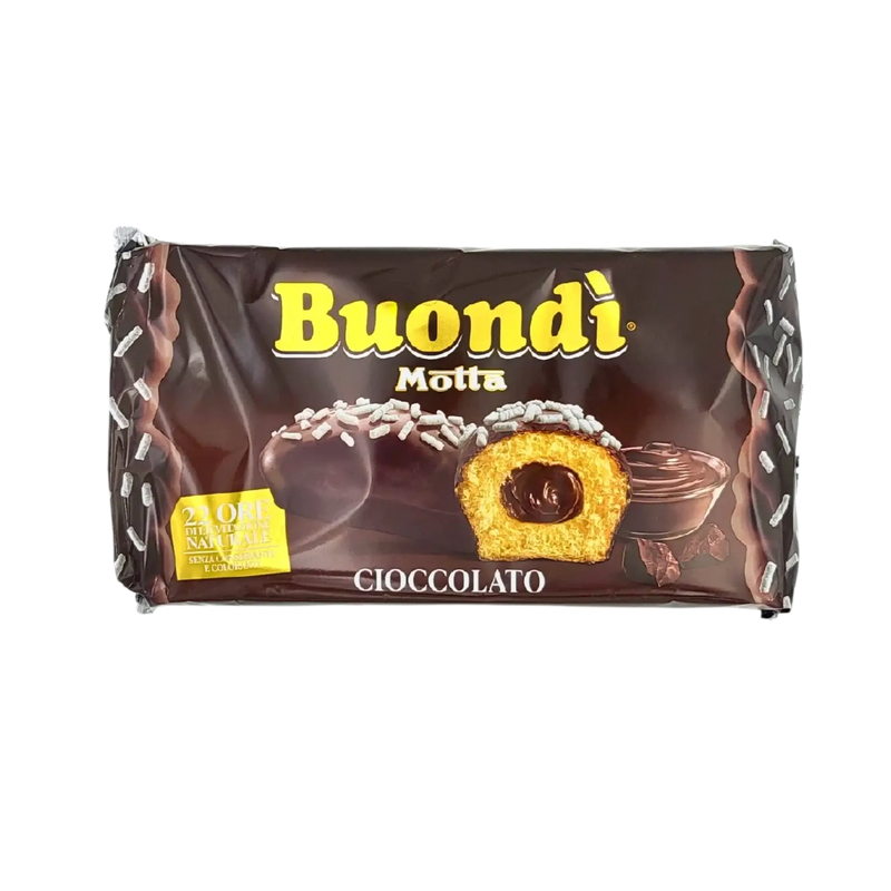 Brioche italienne Motta Fourrée au Chocolat Buondi 276g, texture moelleuse, douceur parfaite pour le petit-déjeuner ou une pause gourmande.