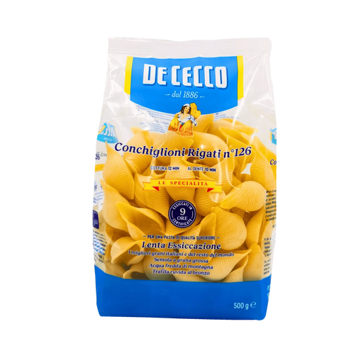 Conchiglioni De Cecco N°126 500g - Pâtes italiennes rigate idéales pour farcir.