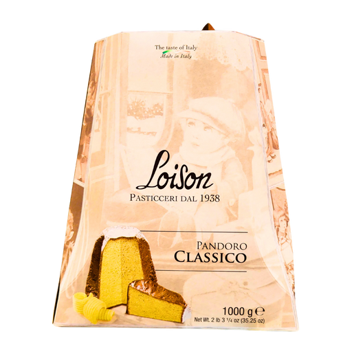 Image avant du Pandoro Classico Loison 1kg, montrant l'emballage classique et artisanal du produit italien.