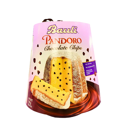 Pandoro Bauli aux pépites de chocolat 750 g, gâteau italien festif alliant moelleux et gourmandise chocolatée.