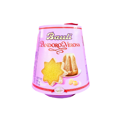 Gâteau italien Pandoro di Verona de Bauli 100g - vue avant montrant le logo et le gâteau