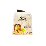 Mini panettone Loison 100 g, version miniature du célèbre gâteau italien, idéal à offrir ou à déguster pour une touche sucrée raffinée.