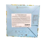 Vue arrière de la boîte du panettone marrons glacés Loison 1 kg, affichant les ingrédients et les informations nutritionnelles.