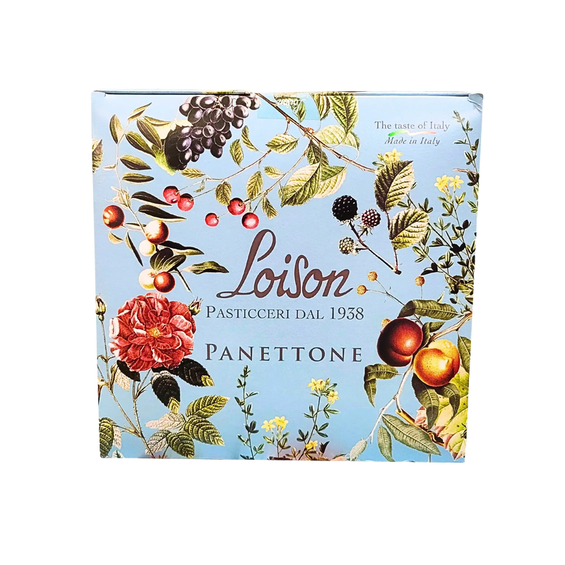 Panettone marrons glacés Loison 1 kg, présenté dans un emballage festif italien élégant – un panettone marrons glacés d’exception.