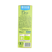 Emballage arrière des penne rigate bio De Cecco 500g, pâtes italiennes biologiques certifiées.