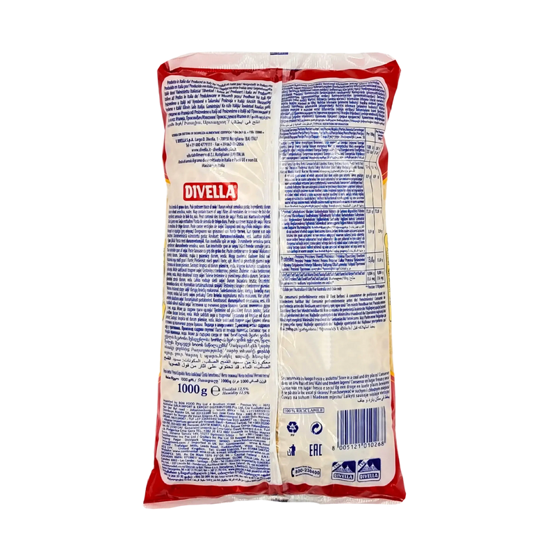 Pâtes pour soupe Anelli Siciliani Divella 1kg - Vue arrière avec informations produit