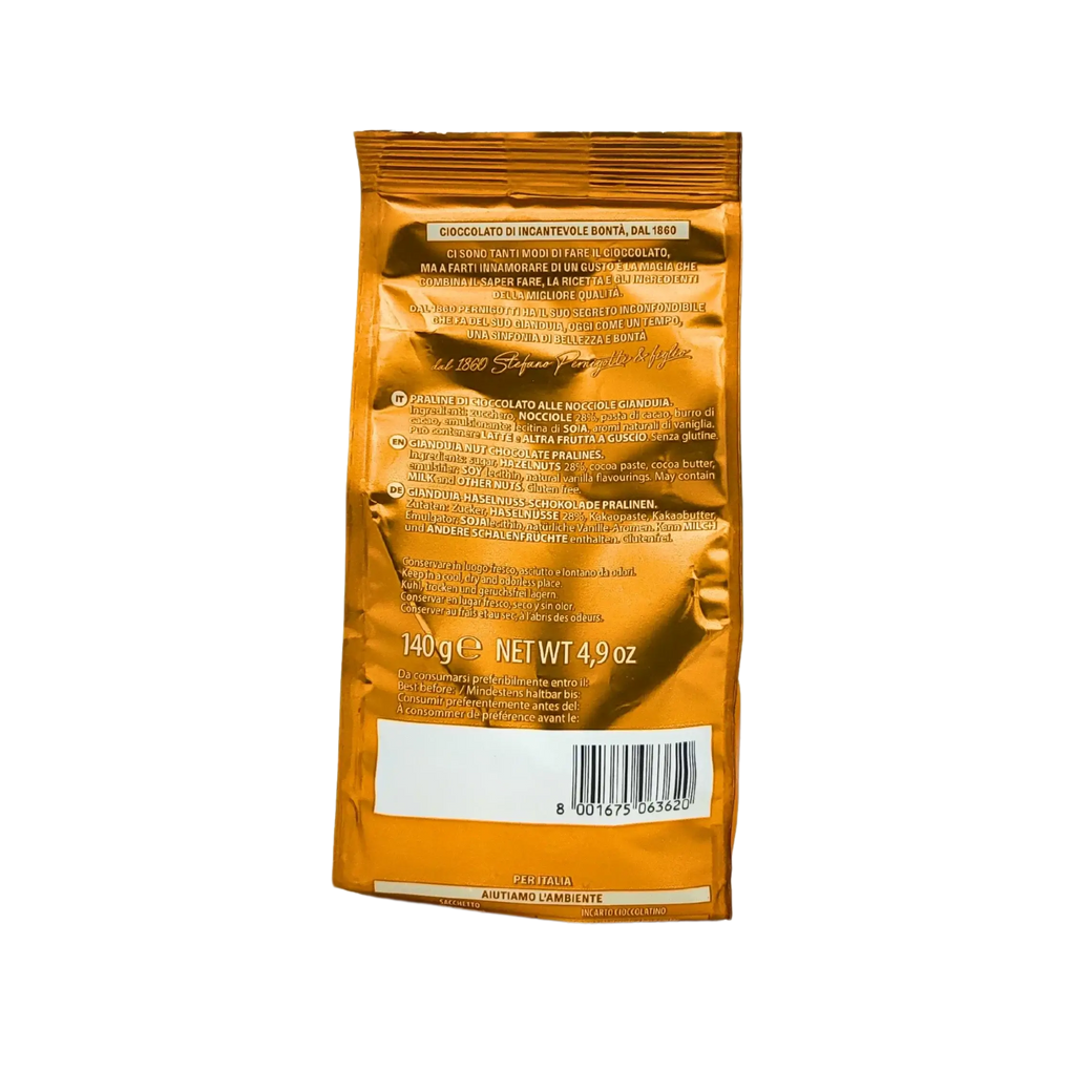 Emballage arrière de Gianduiotto Pernigotti Pralinés Chocolat Noisettes 140g