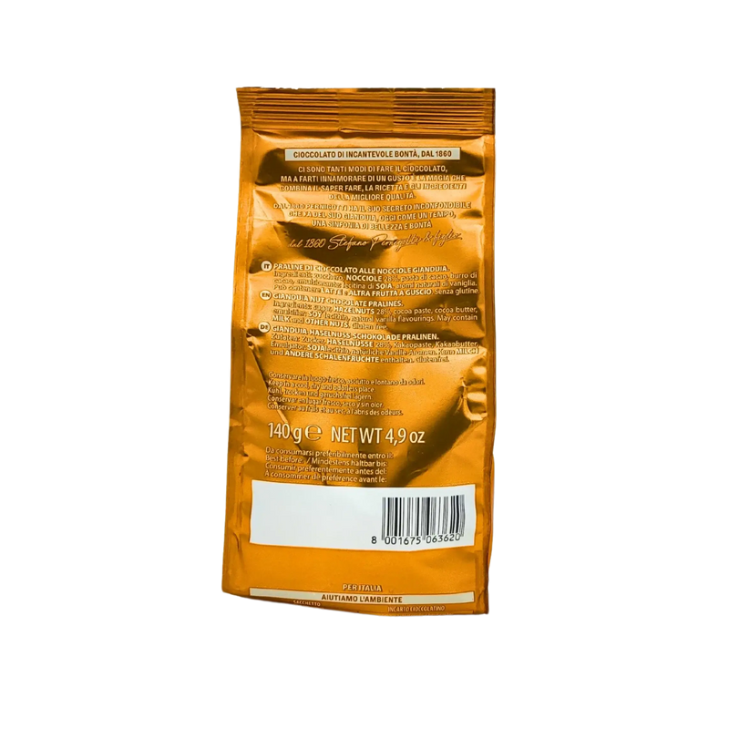 Emballage arrière de Gianduiotto Pernigotti Pralinés Chocolat Noisettes 140g
