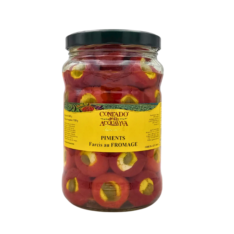 Peperoncini Farcis au Fromage Contado degli Acquaviva - Pot ouvert montrant ricotta et câpres à l'intérieur