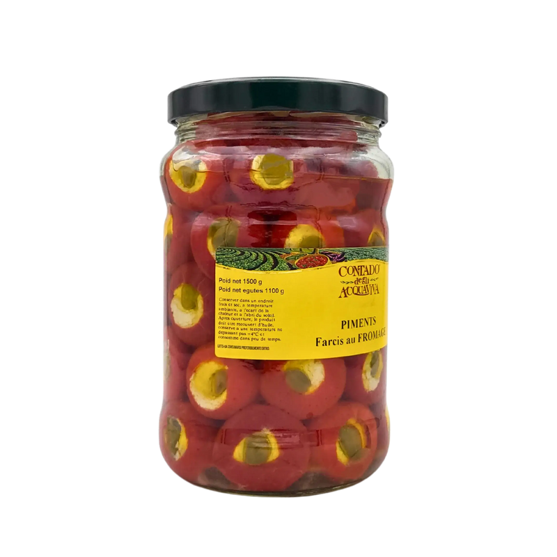 Piments Farcis au Fromage Contado degli Acquaviva en gros plan - Texture crémeuse de ricotta avec câpres et huile de tournesol