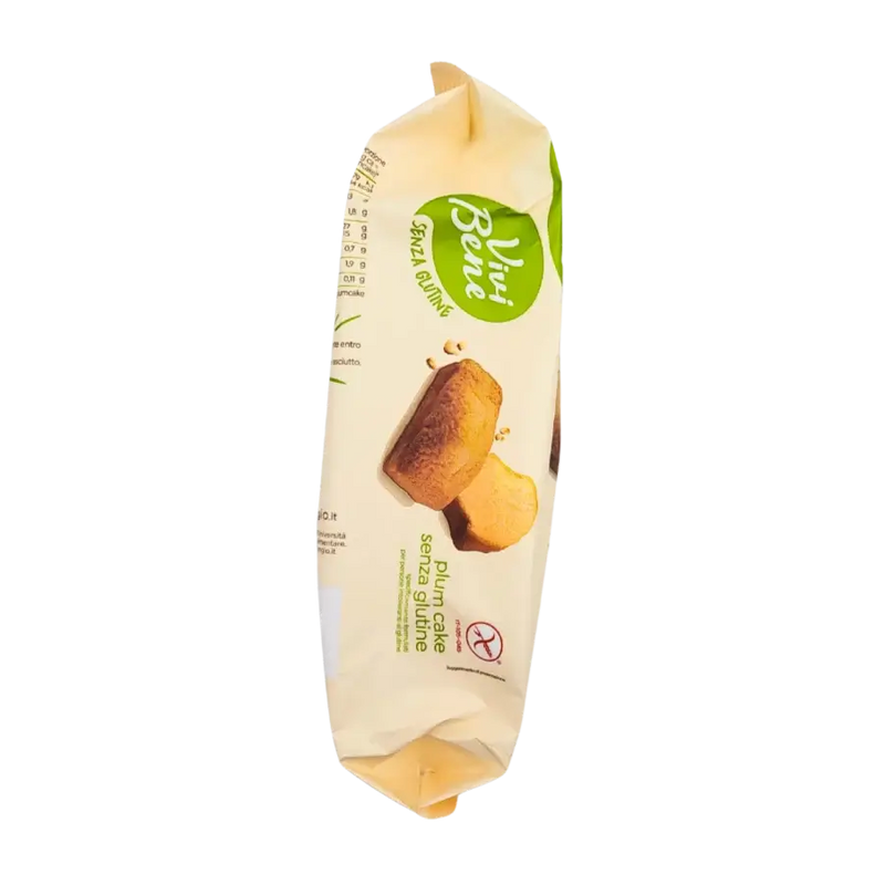 Vue latérale de l'emballage du plum cake sans gluten Vivi Bene 250g