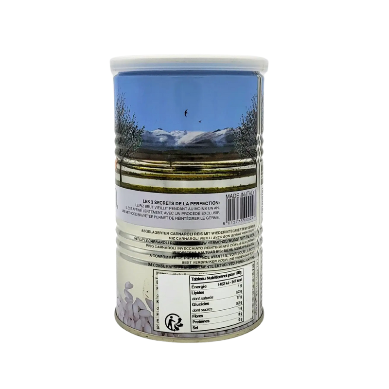 Valeurs nutritionnelles du riz Acquerello 500g, riz Carnaroli vieilli pour risottos authentiques, produit en Italie.
