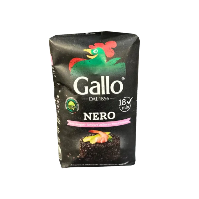 Face avant du riz noir Gallo Rustico Nero 500g, un riz complet et sain, prêt en 18 minutes.