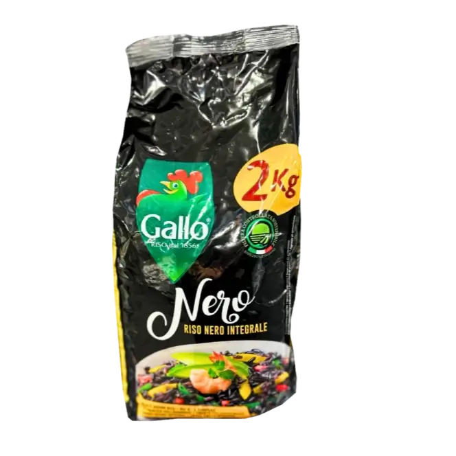 Riz noir intégral Gallo 2 kg - Riz complet idéal pour des plats sains et équilibrés, emballé en Italie.