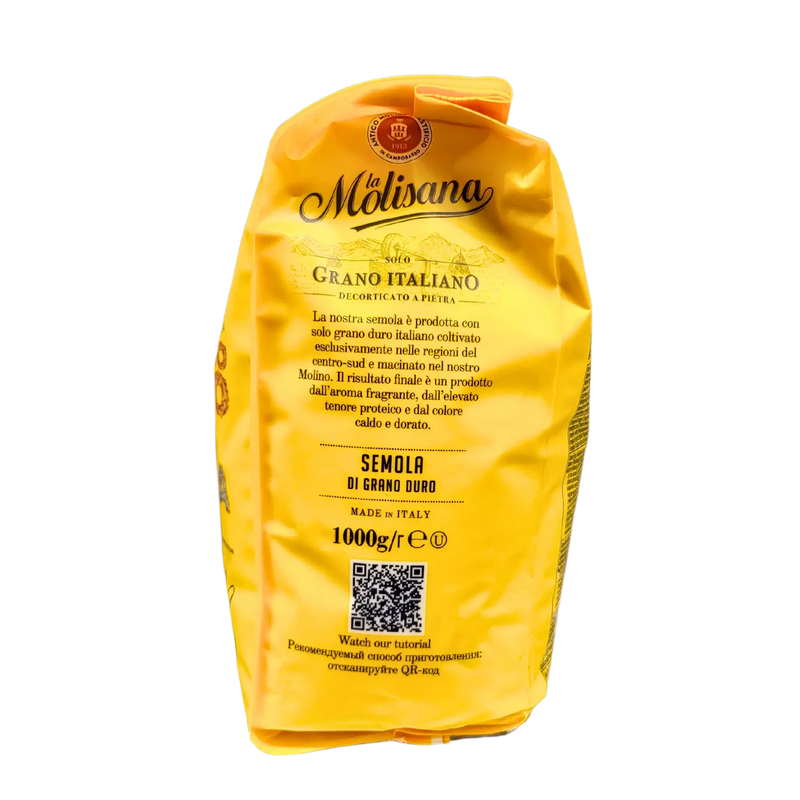Semoule de Blé Dur La Molisana 1kg - Côté du sac avec description produit