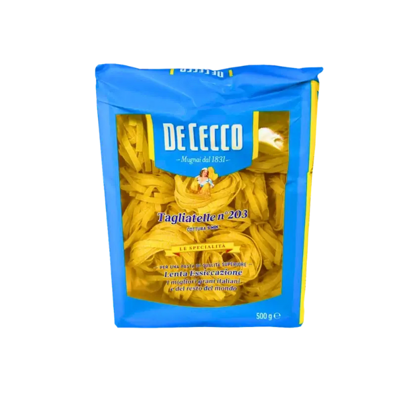 Tagliatelle n°203 De Cecco 500g - Pâtes italiennes de qualité supérieure avec indication du temps de cuisson.