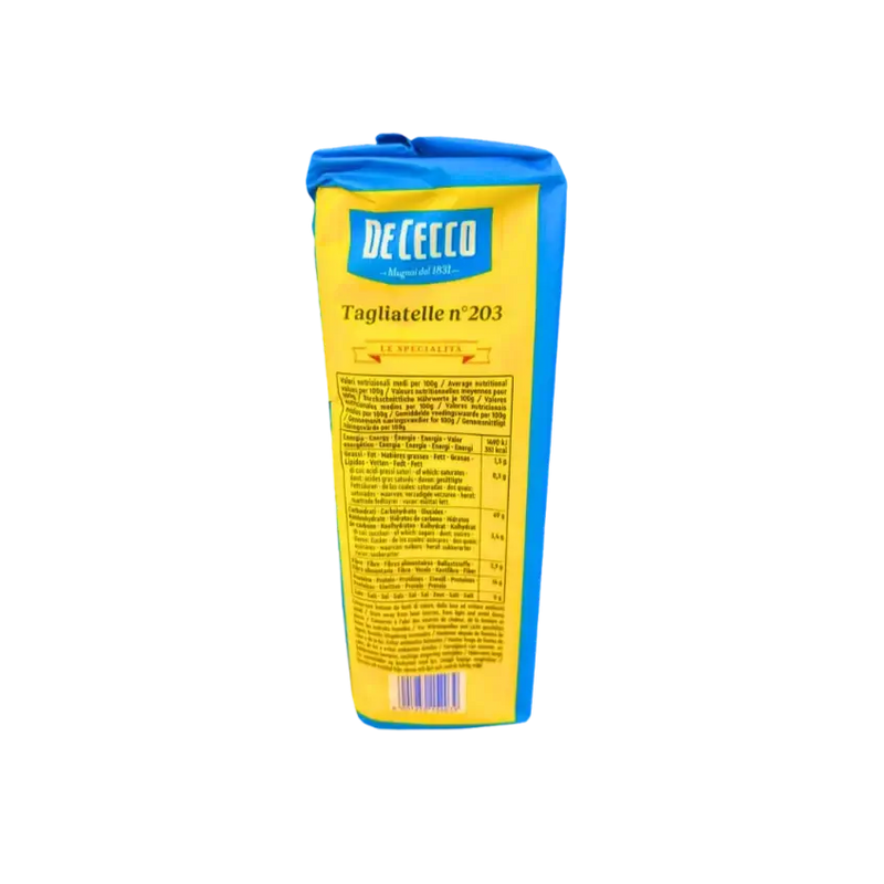 Tagliatelle n°203 De Cecco 500g - Informations nutritionnelles et conseils pour une cuisson parfaite.