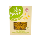 Boîte de pâtes sans gluten Vivi Bene Tortiglioni 400g – face avant avec fenêtre et logo "Senza Glutine"