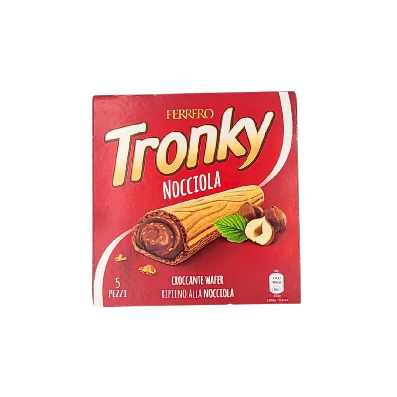 Boîte de Tronky Ferrero Nocciola 90 g, gaufrettes au chocolat garnies d’une onctueuse crème aux noisettes.