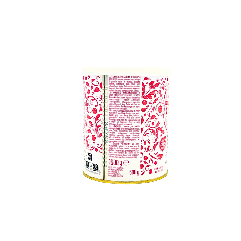 Pot Toschi Amarena 1kg avec étiquette ingrédients et informations nutritionnelles visibles.