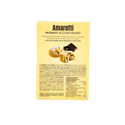 Emballage arrière Amaretti Falcone chocolat avec visuel des biscuits et informations produit.
