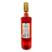 Face arrière d’une bouteille d’apéritif italien Aperitivo Toscana Rosato 700ml de la marque Morelli, boisson rouge avec étiquette détaillant les informations nutritionnelles, ingrédients et code-barres.