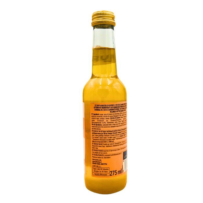 Informations nutritionnelles de l'Aranciata Amara Lurisia 275 ml, liste des valeurs énergétiques et nutritionnelles.