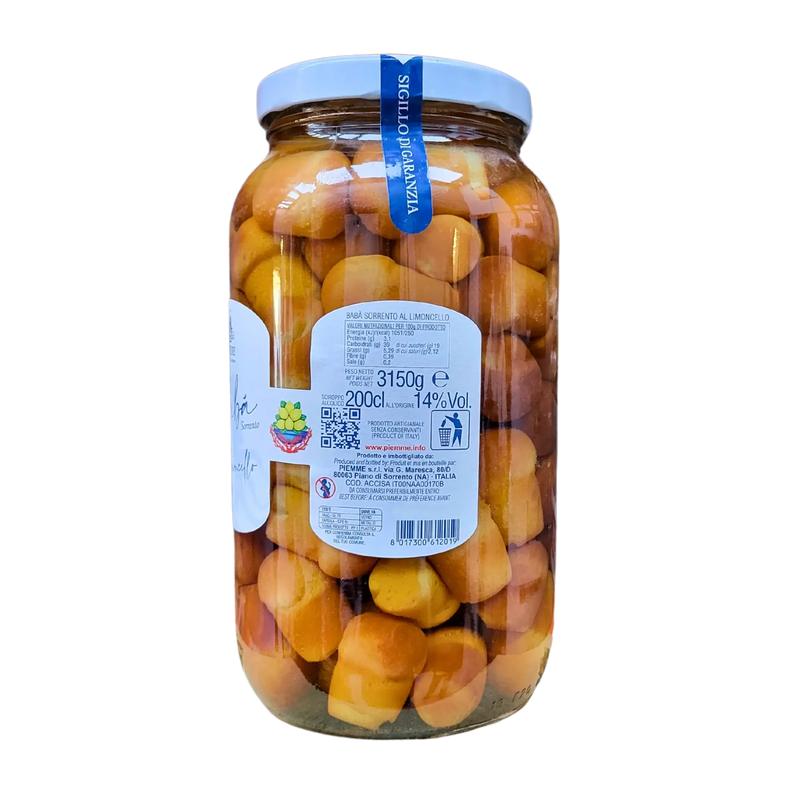 Grand bocal de Baba au Limoncello Piemme 3150 g, délicieux dessert italien à la liqueur de citron, véritable spécialité de la côte amalfitaine.