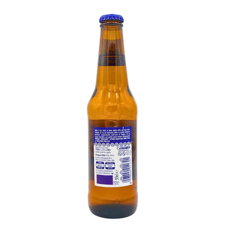 Bière Raffo 33cl bottle showcasing the back label with nutritional information and brewing details.