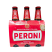 Pack de 3 bouteilles de Bière Peroni 33cl, produit à Bari, Rome, et Padoue.