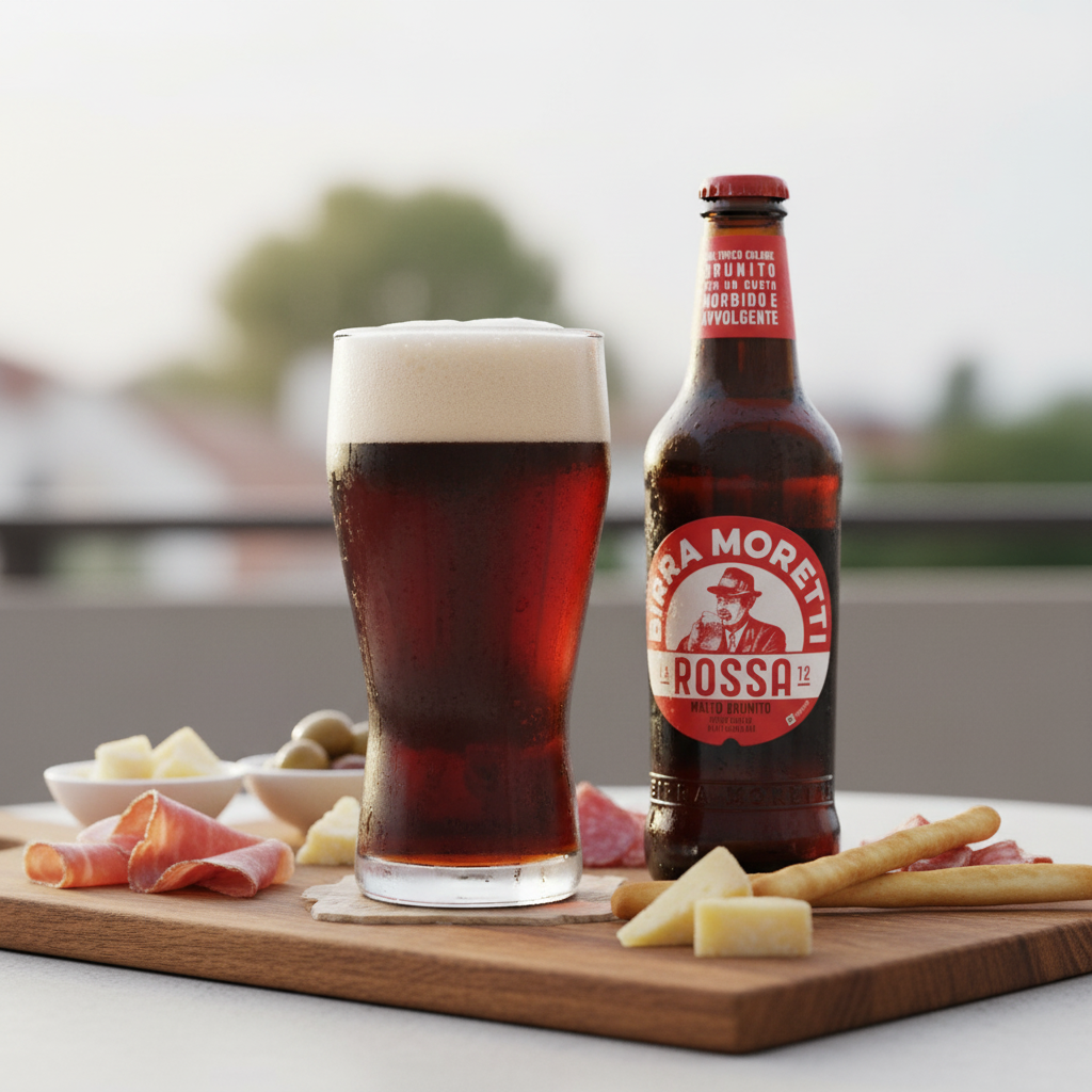 Bière Rousse Birra Moretti La Rossa (33 cl) – Double Malt Italien — en situation