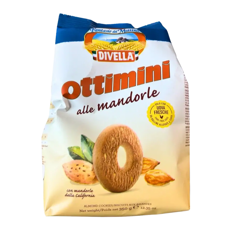 Biscuits italiens aux amandes pour le petit-déjeuner – Ottimini alle mandorle – Divella – 350 g (face avant)