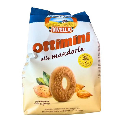 Biscuits italiens aux amandes pour le petit-déjeuner – Ottimini alle mandorle – Divella – 350 g (face avant)