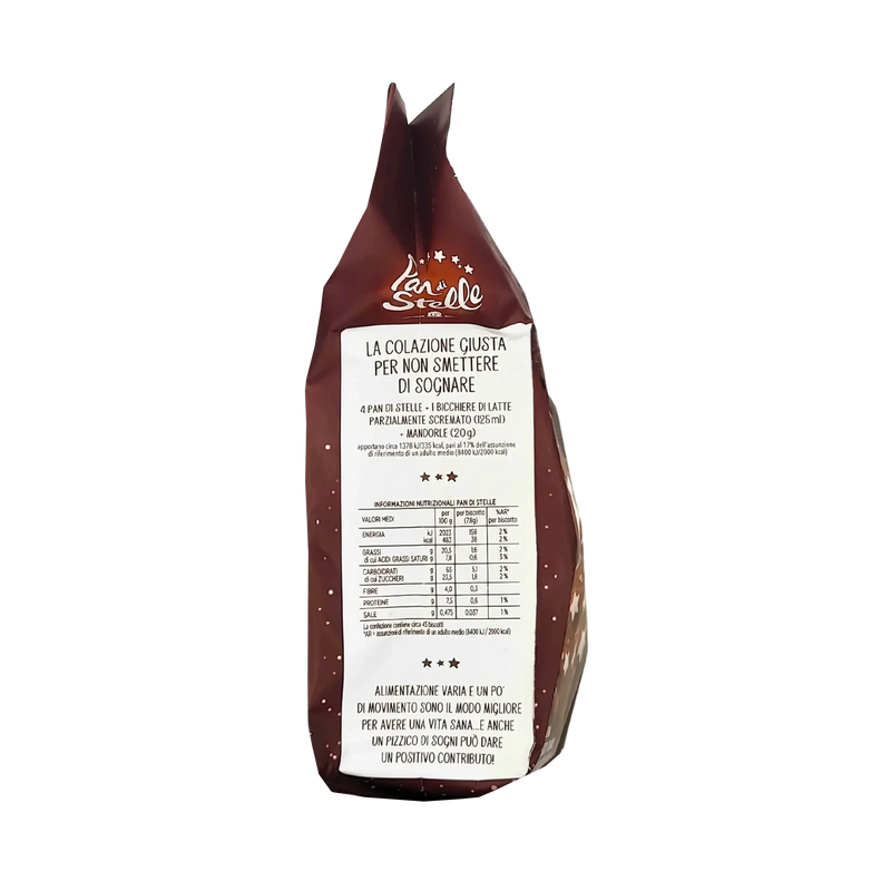 Biscuits Pan di Stelle Barilla - Informations nutritionnelles et détails de l'emballage au dos du paquet de 350g.