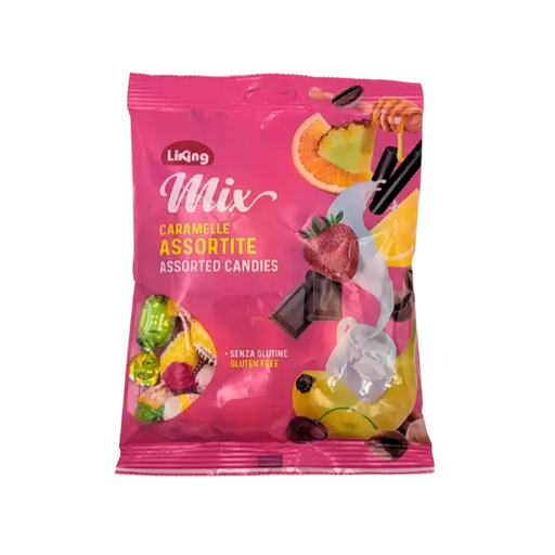Sachet de bonbons assortis LiKing sans gluten, aux fruits et au chocolat, face avant – 150g