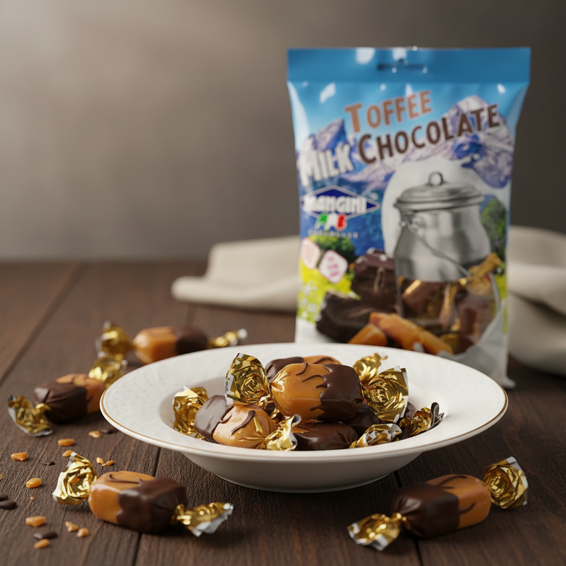 Bonbons Caramel au Lait Mangini - Toffee Chocolat (150 g) - en situation d'usage