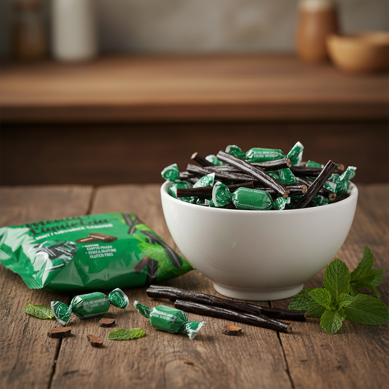 Bonbons Menthe Réglisse Liking - Fourrés Sans Gluten (150 g) - en situation d'usage