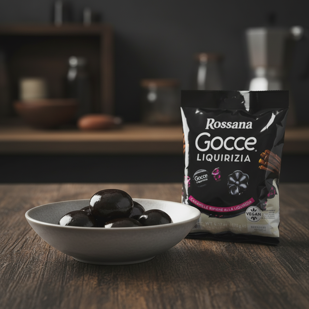 Bonbons Réglisse Vegan Rossana – Gocce (175 g) - en situation d'usage