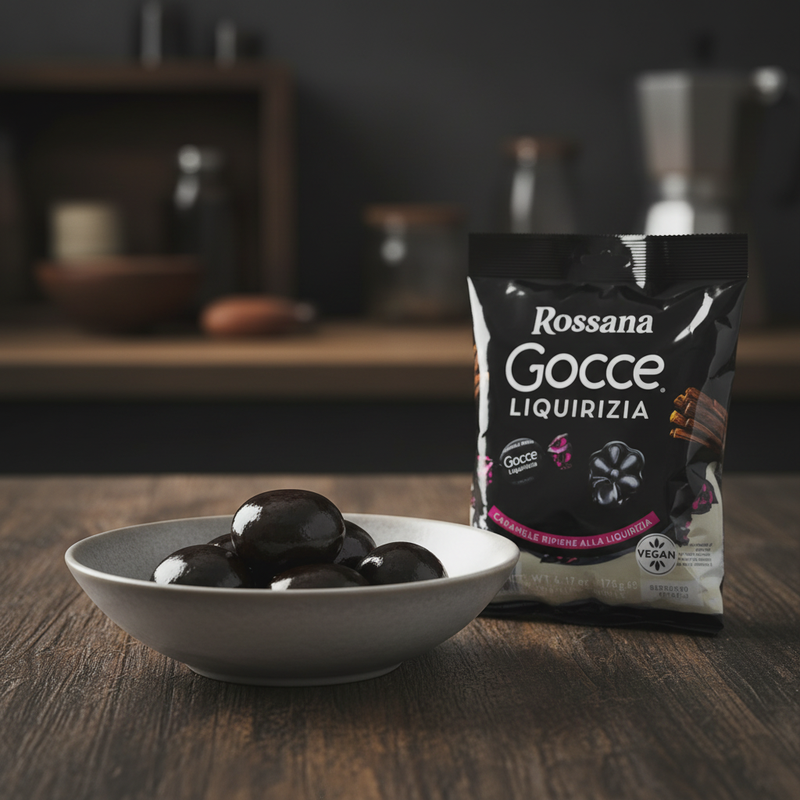 Bonbons Réglisse Vegan Rossana – Gocce (175 g) - en situation d'usage