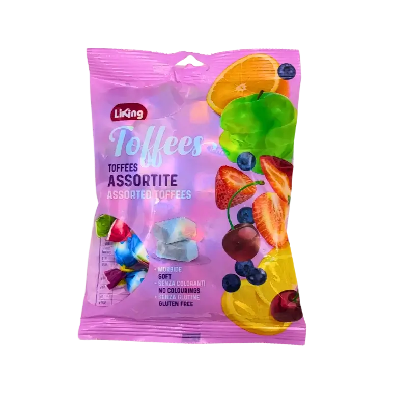Sachet de bonbons Liking Toffees Assortite 150g – toffees fruités moelleux sans colorant ni gluten