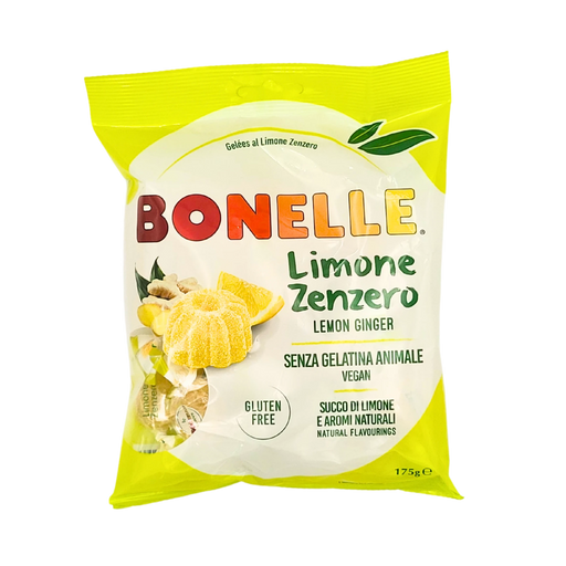 Bonelle Limone Zenzero 175g - Bonbons saveur citron et gingembre, sans gélatine animale, vegan et sans gluten.