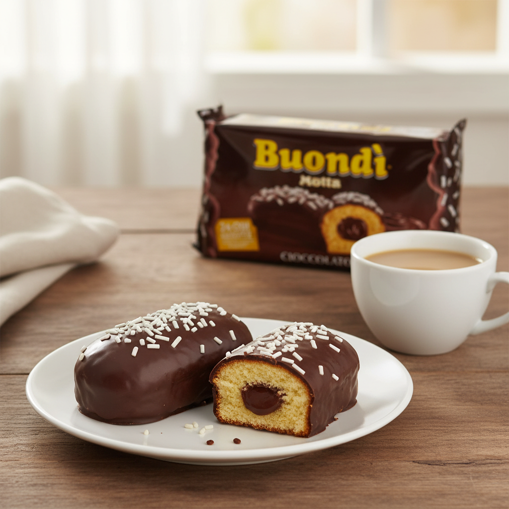 Buondì Motta – Chocolat (276 g) – mise en scène générée par IA à partir de la photo du produit