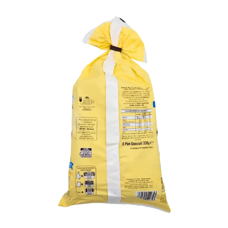 Valeurs nutritionnelles et ingrédients des brioches Pan Goccioli – Mulino Bianco – 336 g (face arrière)