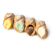 Assortiment de cannoli siciliens au chocolat D’Addezio présentant différentes garnitures crémeuses, incluant le mot-clé principal cannoli chocolat.