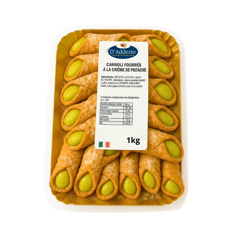 Pack de cannoli siciliens à la pistache de D'Addezio, 1 kg, pâtisserie italienne garnie à la pistache.