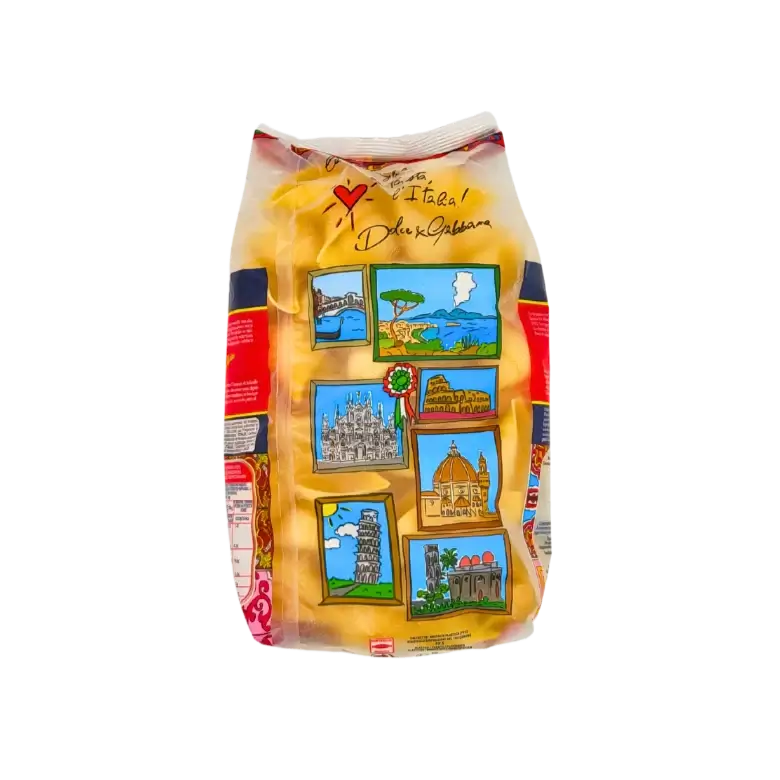 Emballage de conchiglioni rigati Di Martino de 500g avec illustrations italiennes, idéal pour recettes italiennes créatives.